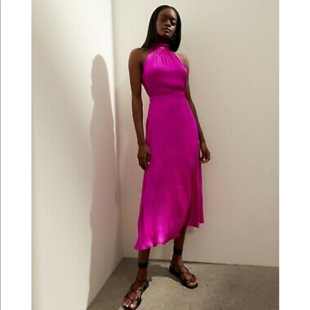Banana Republic Soft Satin Midi Hot Pink Dress